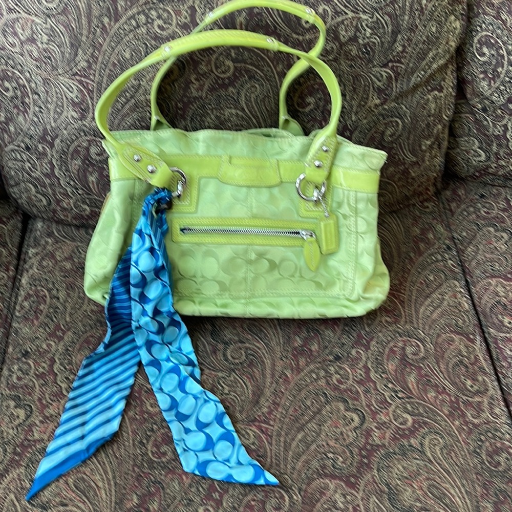 Coach | Bags | Coach Signature Lime Green Canvas Satchel | Poshmark